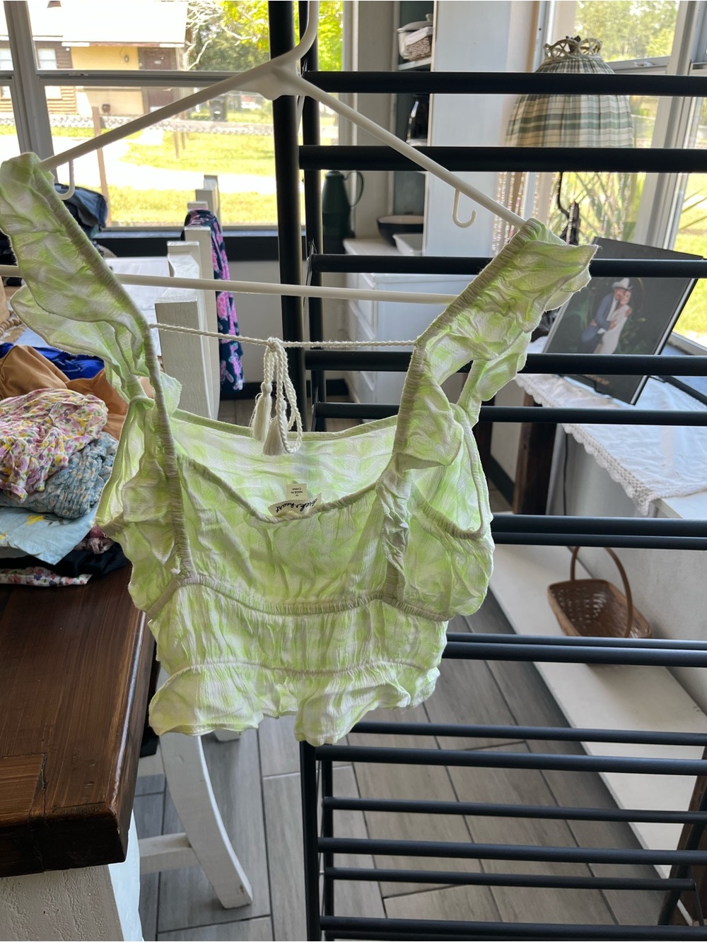 Derek Heart Light Green Ruffle Smocked Crop Cami